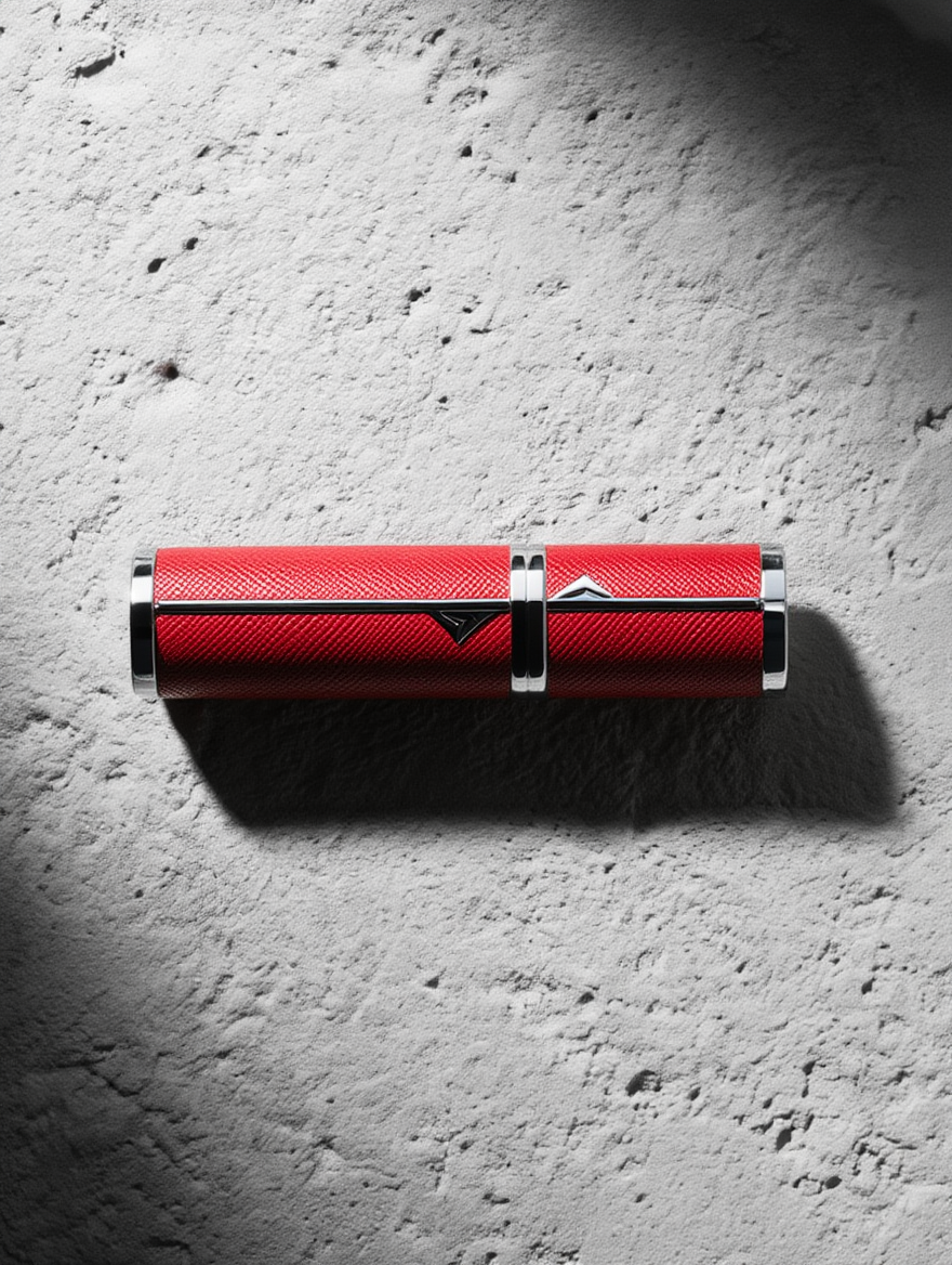 SPRITZ Hepburn refillable perfume atomizer in red — on concrete surface