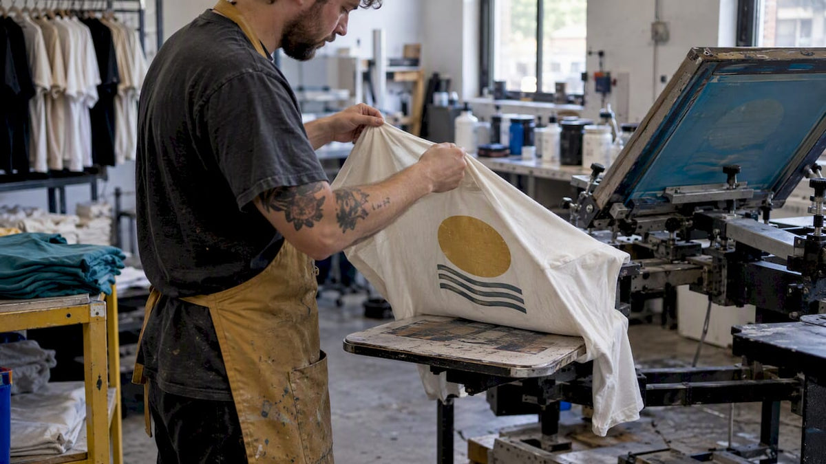 Printed cotton tee lifted from a platen