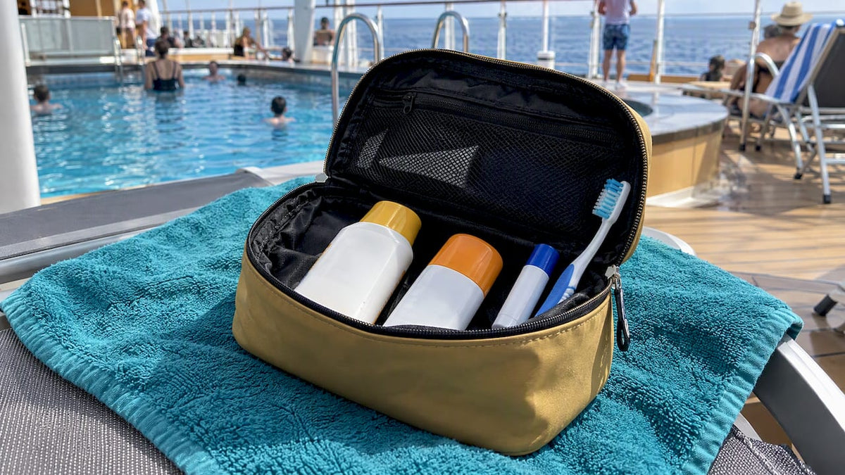 Carry-on toiletries ready for a cruise afternoon
