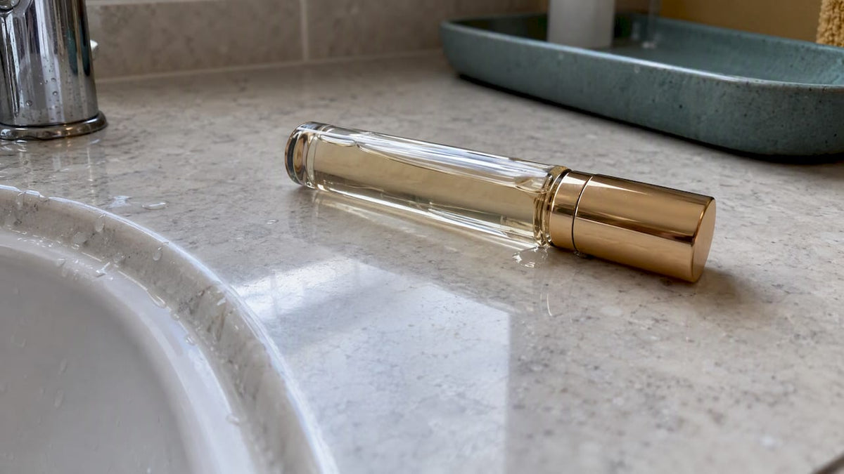 Capped atomizer lying sideways for leak testing
